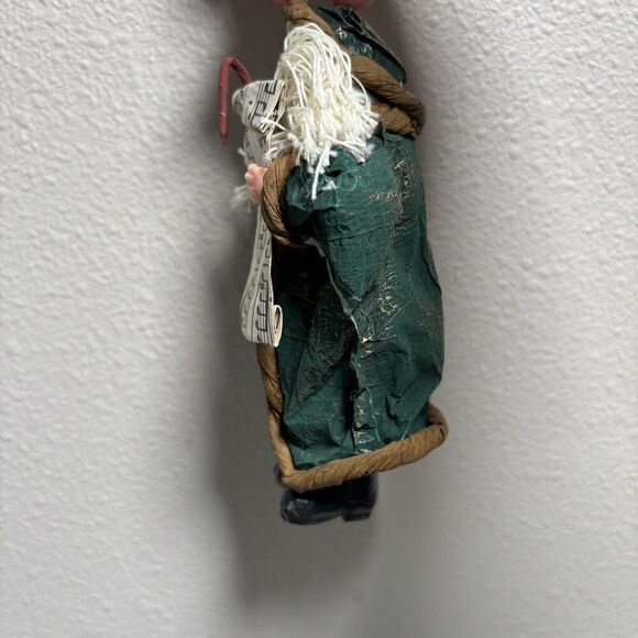 Old‎ World Paper Mache Santa Christmas Ornament Shepherd Cane Music VTG Handmade - Picture 4 of 8